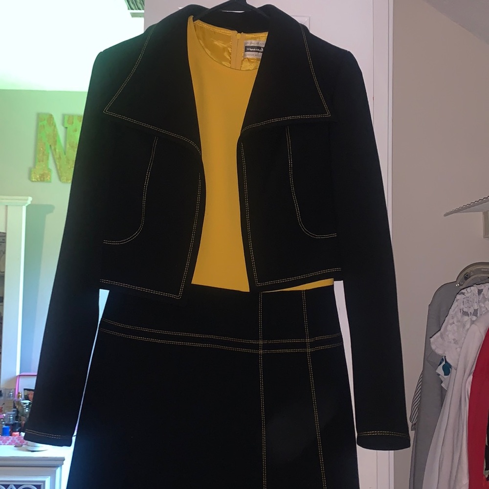 black and yellow dress and jacket